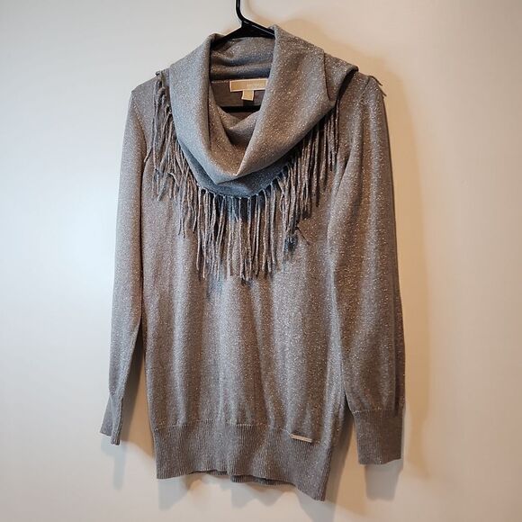 Michael Kors Turtleneck Sweater Long Sleeve Shirt Women's Size Small Silver NICE - Picture 3 of 12